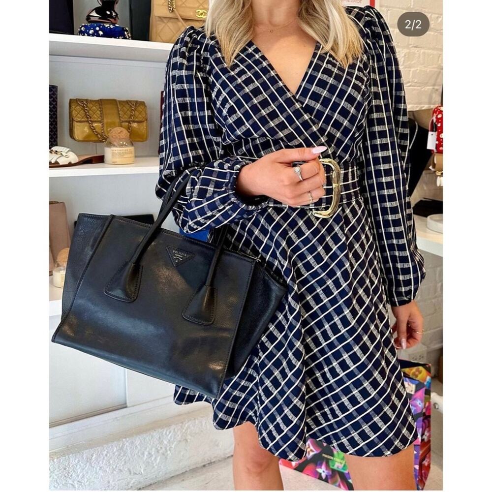 NWT Tanya Taylor Nicola Puff-Sleeve Belted Check Mini Dress - Picture 3 of 10